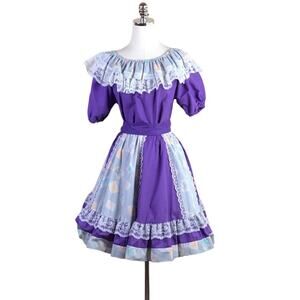 Vintage Pitchfork Square Dance Outfit Purple Ruffle Full Circle Rockabilly